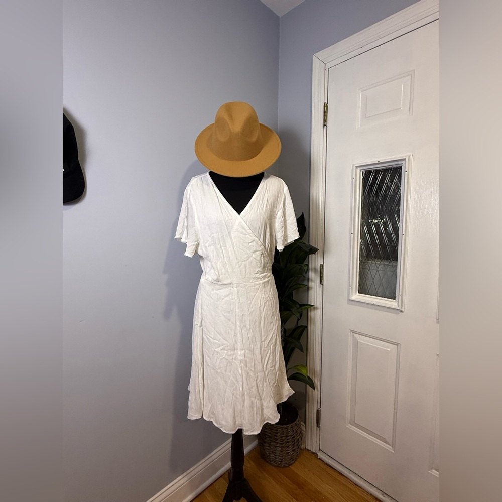 Lulu's White Midi Sundress with Flutter Sleeves